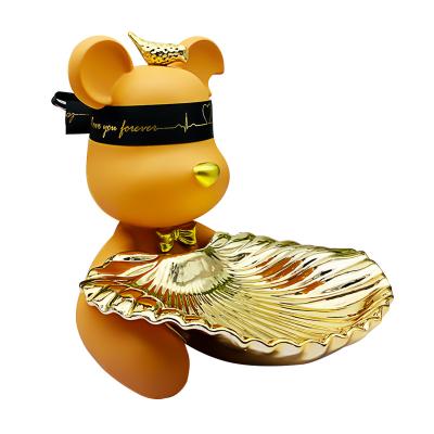 China Minimalist Cartoon Style Key Storage Tray Resin Shape Crafts Blindfolded Bear Porch Decor Table Top Room Decor Furnishing for sale