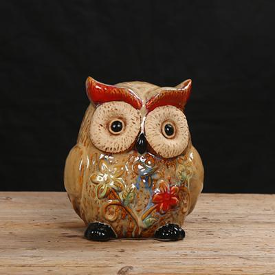 China Vintage Exquisite Handmade Crafts Ceramic Piggy Bank Decoration Kid Gift Owl Ornaments Plump for sale