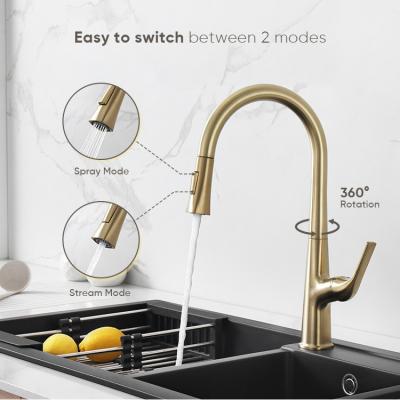 China Pull Out Luxury Jet Lnaerdi K569 Designs Brushed Gold Kitchen Water Sink Faucet Mixer Tap Set Sale for sale