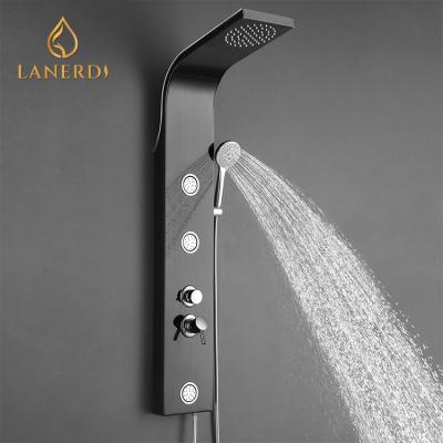 China With Slide Bar Darkness 304 Stainless Steel Exterior Wall Mounted Black Bathroom Bath Shower Faucet Main Panel for sale