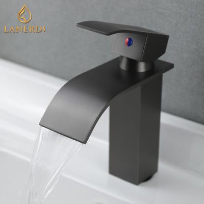 China UPC Gray Black SUS304 Metered Faucets Brushed Waterfall Basin Faucet for sale