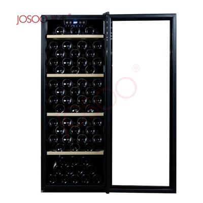 China Josoo Best Selling Commercial Home Use Large Black Wine Cooler Adjust Temp Wooden Shelves Wine Bar Refrigerator for sale