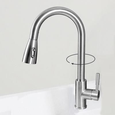 China Modern 304 Stainless Steel Kitchen Faucet Brushed Pull Out Sink Faucet for sale