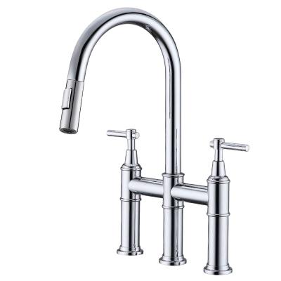 China Traditional Brass Bridge Pull Down Kitchen Faucet Pull Out Hot& Cold Hot Kitchen Faucet for sale