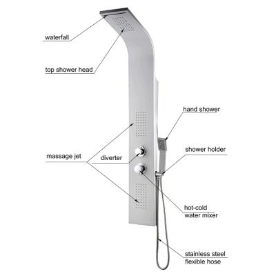 China Hot Classic Aluminum Europe Design White Paintless Sliding Bar With Front-Open Mixer Shower Panels for sale