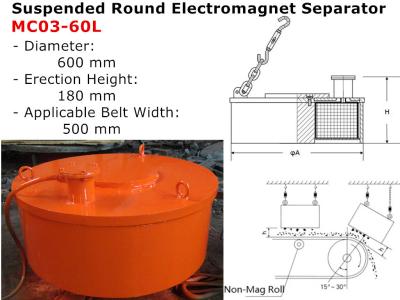 China Suspended Round Electromagnet Separator with 600mm diameter MC03-60L for sale