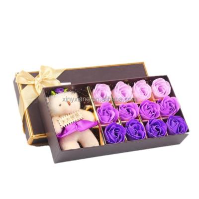 China Factory Promotion Eco-Friendly 12pcs Scented Soap Flower Roses Valentines Day Teddy Gift Box Petals Decor Cute, Rose Soap Flower Gift Box for sale