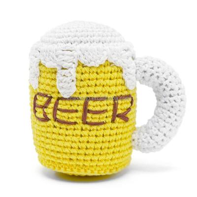 China Factory Wholesale Viable Beer Mug Shaped Crocheted Dog Toy,Crochet Animal Soft Plush Stuffed Toy,Knit Organic Cotton Pet Toys for sale