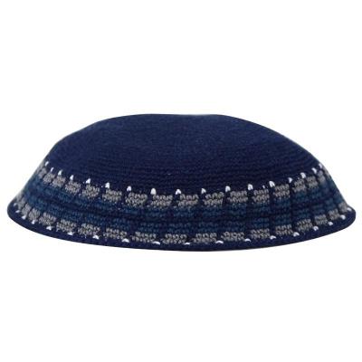 China Custom Hand Knitted Dark Blue Factory Kippah. Handmade Crochet Kippah, 100% Cotton Knitted Crochet Frik Kippah Black Kippah Yamaka for sale