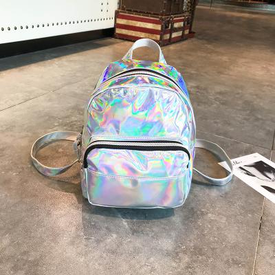 China Waterproof 2019 Ladies Holographic Backpack PU Leather Girls School Bag Reflective Ribbon for sale