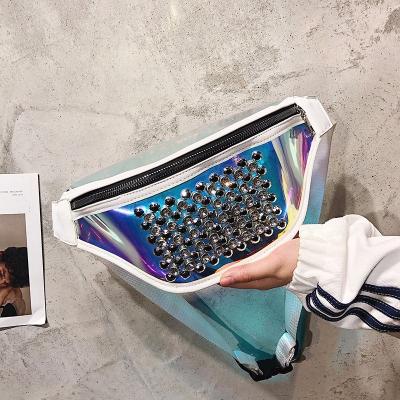 China Holographic Waist Bag Fashion Clear Clear PVC Reflective Laser Fanny Pack With Glitter Diamonds for sale