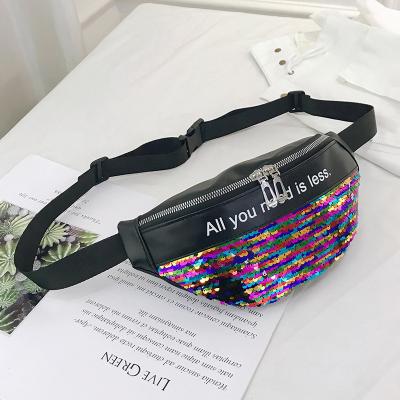 China 2019 Fashion Glitter Rainbow Sequins Reflective Shiny Fanny Pack Waist Woman Bag Waist Bag for sale