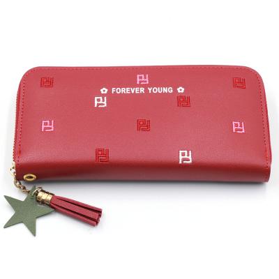 China Korean ladies wallet waterproof PU leather long pinch minimalist wallet with embroidery for sale