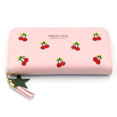 China Long Wallet Women PU Purse Waterproof Cute Korean Cute Clip Wallet With Embroidery for sale