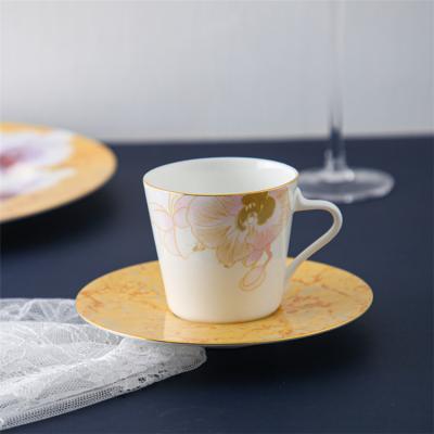 China Design Viable Decor Tableware Noble Design Decal Ceramic Teacup Set Bone China Floral Coffee Cup And Saucer for sale