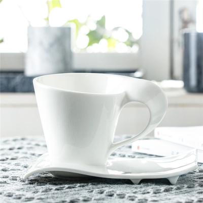 China Viable French Elegant Unique Shape Tableware Coffee Cup Set Cups And Saucer Turkish Arabic Bone China White Cup And Saucer for sale