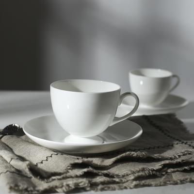 China Viable Simple Fine Bone China White Empty Ceramic Coffee Tea Cup And Saucer Set for sale