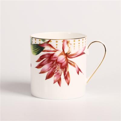 China Wholesale Custom Stocked Handle Floral Design Pattern Custom Mugs For Coffee Tea for sale