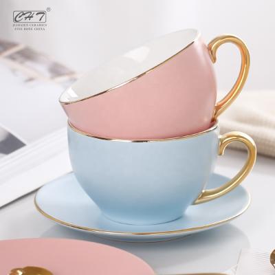 China Viable Handmade Royal Wedding Ceramic Matte Luxury Tea Sets Solid Color Tea Coffee Cup Porcelain Cup And Saucer Set for sale