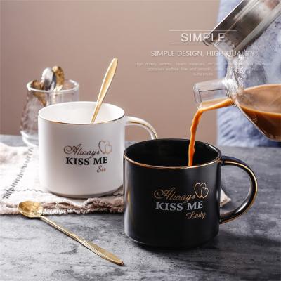 China Viable Valentine Drinkware White Fancy Black Coffee Mug Gold Rim Royal Ceramic Mug for sale