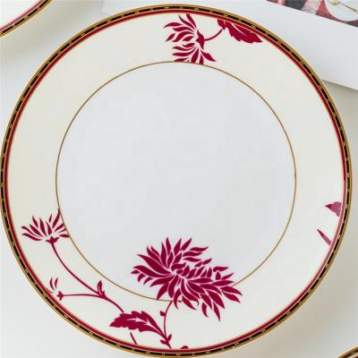 China Sustainable Widely Used Porcelain Bone China Dinner Plate Floral Wholesale Party Dishes For Hotel for sale