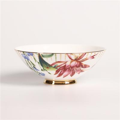 China Exquisite Viable Gold Unique Edge Bone China Bowls Kitchen Round Shape 6 Inch Rice Serving Bowl for sale