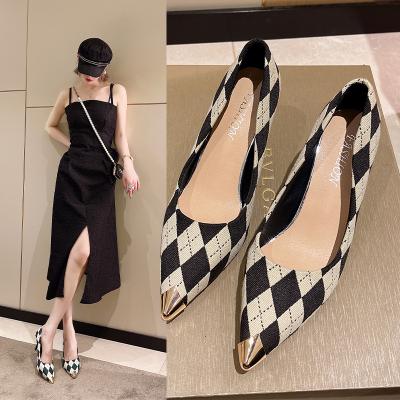 China Wholesale 2022 Summer Fashion Pointed Toe Shoes Women's Height Increasing Toe Plaid Stiletto High Heeled Pumps for sale