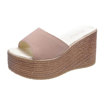 China Fashion Lightweight Woman Cross Strap Sandals Wedge Slippers In Solid Color for sale