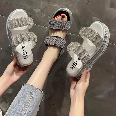 China Wholesale Custom Designer Anti-slippery Casual Rhinestone Summer Chunky Beach Slide Slippers Outdoor Sandals for sale