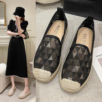 China Breathable Wholesale Brands Fashion Korean Rubber Woven Straw Flat Boat Shoes for sale