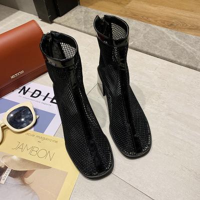 China New Fashion Round Polka Dot Hollow Breathable Zipper Thick Daily Heel Sandal Rejects Mesh Sexy Boots for sale