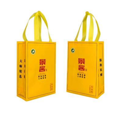 China Recyclable Promotional Customized Logo Printing Simple Affordable And Foldable Waterproof Bottom Wine Nonwoven Shopping Bag for sale