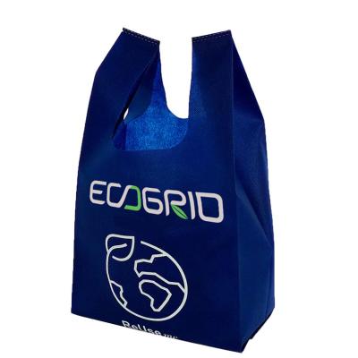 China Recyclable Recycled Non Woven T Shirt Bag Vest PP Nonwoven Vest Shopping Tote Bags For Supermarket for sale