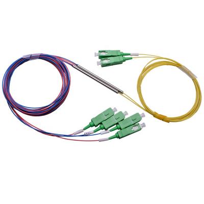 China 5/95 FTTH fiber 1X2 FBT coupler with SC/APC connector, Color Fiber+loose tube, 1M G657A1 0.9mm 1x2 for sale