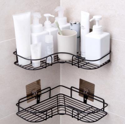 China Sustainable Convenient Bathroom Iron Shower Rack Adhesive Corner Bathroom Shelves for sale