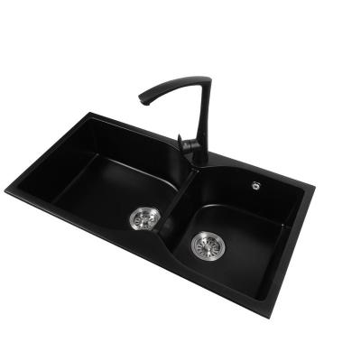 China Without Faucet Black Granite Best Selling Sink With Double Bowl For Household Kitchen for sale