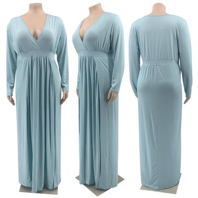 China Wholesale Washable Solid Color 5xl V-neck Loose Slit Plus Size Women's Maxi Dresses Sexy Ladies Dress for sale