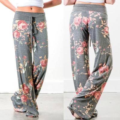 China Amazon Hot Selling Anti-Static Plus Bohemia Floral Print Women Long Wide Leg Pants Plus Size Womens Pants And Trousers With Pockets Women Pants for sale