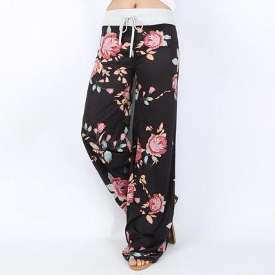 China New Arrival Anti-Static Plus Floral Print Women Bohemia Long Wide Leg Pants Plus Size Womens Pants And Trousers With Pockets Women Pants for sale