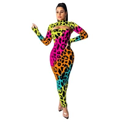 China Viable hot sale ladies leopard print turn down collar plus size one piece jumpsuits and rompers for women for sale