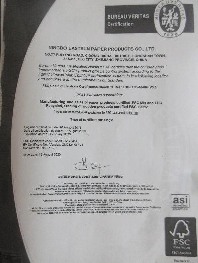 FSC - Ningbo Eastsun Paper Products Co., Ltd.