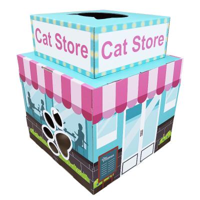 China High Quality Custom Durable Cat Shop Scratch Play Salon Corrugated Cardboard Cat Pet House New Breathable Eco-Friendly Paper for sale