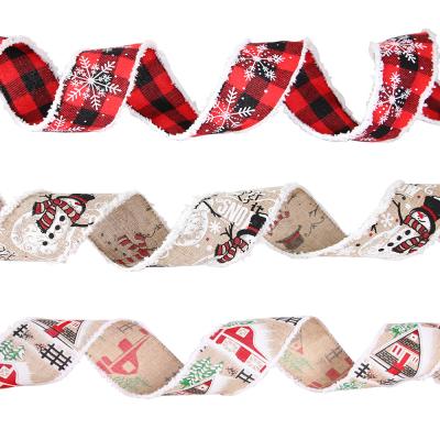 China High Tenacity In Stock Merry Christmas Tree Ribbons Decoration Supplies 6M Length Snowman Snowflake Christmas Decoration Ribbon for sale