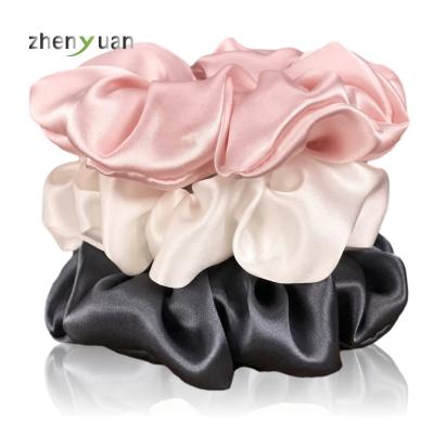 China Fashion silk scrunchies for hair 100% pure mulberry silk scrunchies 22momme large for curly hair with elastic band for sale