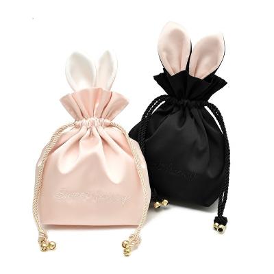 China Wholesale Natural Luxury Chinese Cute Cute Rabbit Ear Logo Silk Drawstring Bags Wedding Gift Bags For Jewelry Packaging for sale