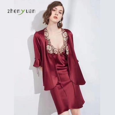 China QUICK DRY luxury silk 100% silk pajamas 2 pcs set mulberry silk nightgown sleepwear home wear for sale