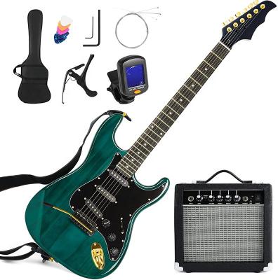 China Huasheng Musical Instrument Kit Exquisite High Quality 39 Inch Full Size Electric Guitar Beginners With LAKE BLUE 25 Watt Amplifier for sale