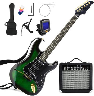 China Huasheng Musical Instrument Kit High Quality Exquisite Normal Electric Guitar 39 Inch Beginner With 25 Watt Amplifier GRASS GREEN for sale