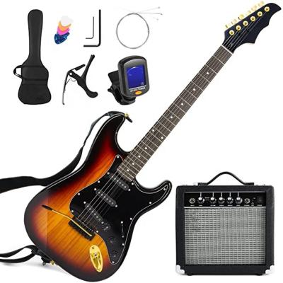 China Huasheng Exquisite Full Size Electric Guitar 39 Inch Beginner Musical Instrument Kit High Quality With 25 Watt Amplifier SUNSET 3PCS/CTN for sale