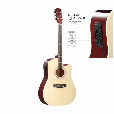 China Linden Strings Acoustic Guitar Full Size 41 Inch Steel Beginner Electric Wooden Student With 4 Band EQ Glossy Basswood (NATURAL) Top for sale